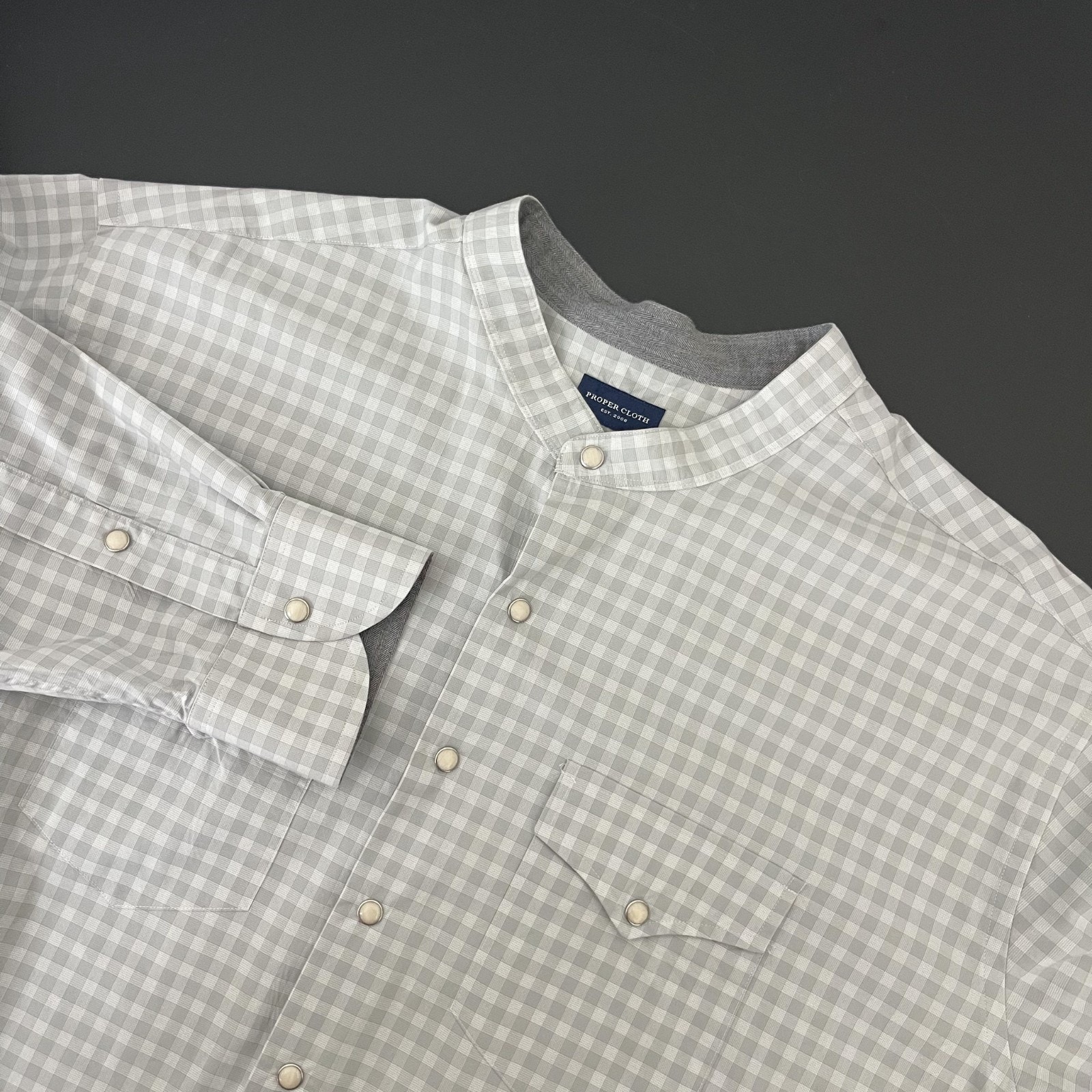 Proper Cloth Western Shirt Mens 3xl Check Band Collar Pearl Snap Cowboy Rodeo